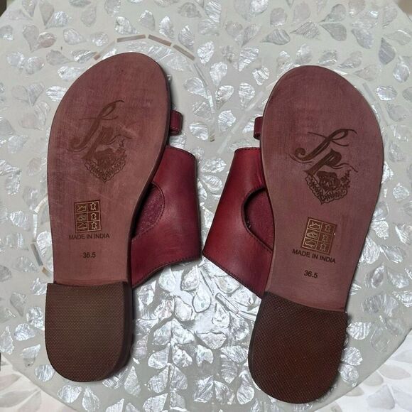 Free People Sant Antoni Slide Sandals Red Leather Toe Loop Slip-On EU 36.5 US 6. - Picture 11 of 13